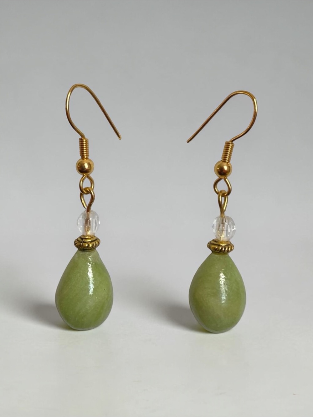 Chic Gold and Olive Green Teardrop Dangle Earrings